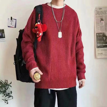 saferido fall mens outfits round Neck Sweater for Male Students Hong Kong Style Mori Korean Style Loose Trendy Thickened Autumn and Winter New Bottoming Knitted Fashion