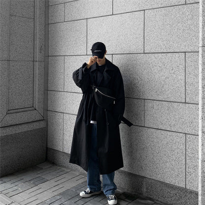 saferido mens fall fashion Autumn and Winter New Men's Mid-Length Trench Coat Korean Handsome Yupi Coat British Style Coat
