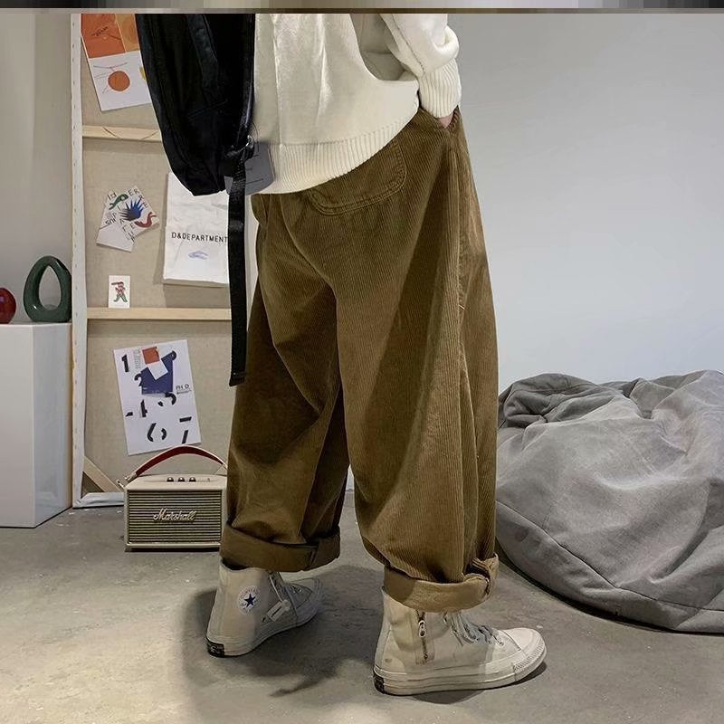 saferido men fall outfits casual Spring and Autumn Japanese Harajuku Style Corduroy Pants Fashionable Retro Trendy Loose Straight Casual Pants Harem Wide Leg Pants