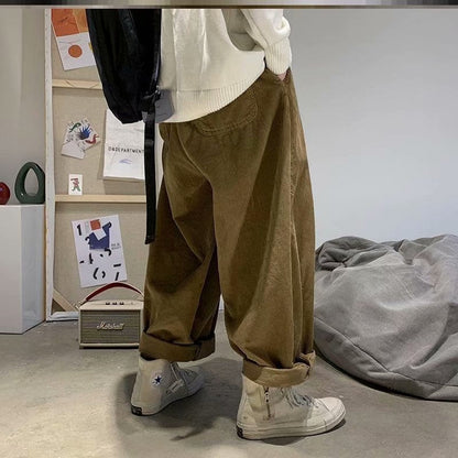 saferido men fall outfits casual Spring and Autumn Japanese Harajuku Style Corduroy Pants Fashionable Retro Trendy Loose Straight Casual Pants Harem Wide Leg Pants