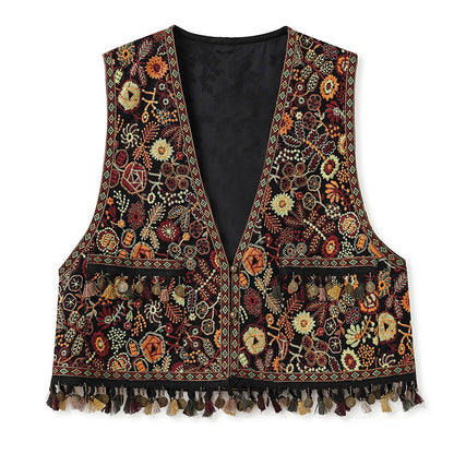 National style high-end retro style sleeveless temperament vest  summer new Chinese embroidered fringed short vest N4078