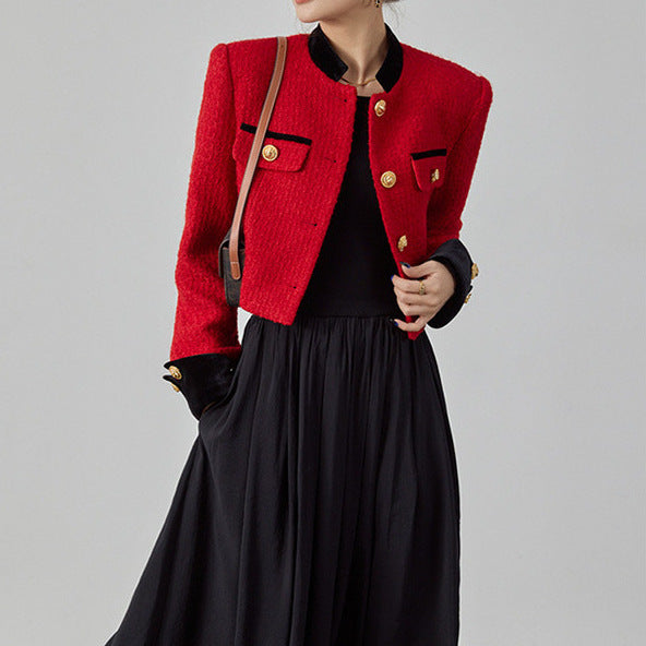 2025 Temperament high-end small fragrant jacket, tweed short jacket  spring women's clothing spring and autumn red top