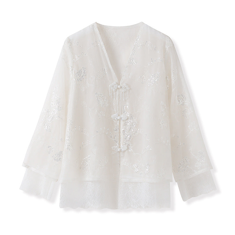 New new Chinese style embroidered thin Tencel jacket women's solid color temperament high-end light luxury top M4102