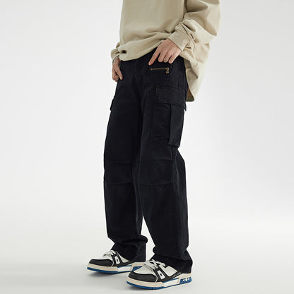 American high street retro multi-pocket overalls men's summer new ins trend loose straight versatile casual pants