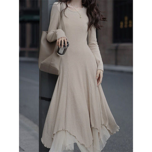 2025 [Aisi Dress Women] Autumn and winter imitation cashmere gentle temperament women's high-end knitted skirt  with coat