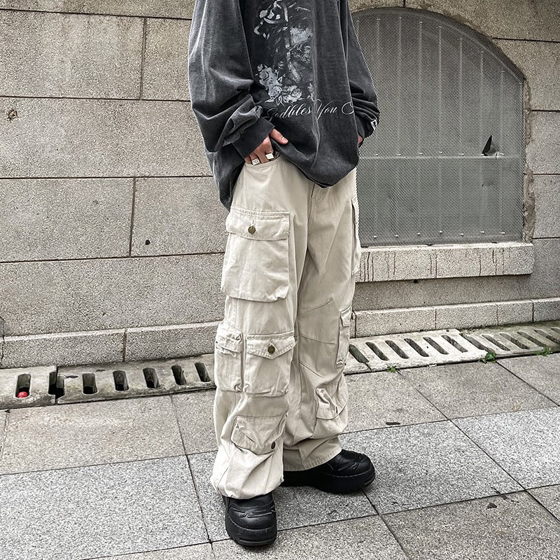 saferido outfits for men American Vibe Style Street Multi-Pocket Workwear Casual Pants Men's Ins Loose Straight High Street Retro Trousers