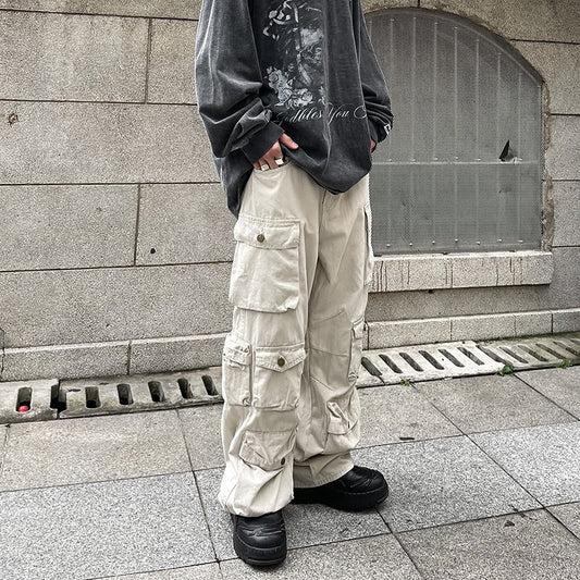 saferido outfits for men American Vibe Style Street Multi-Pocket Workwear Casual Pants Men's Ins Loose Straight High Street Retro Trousers
