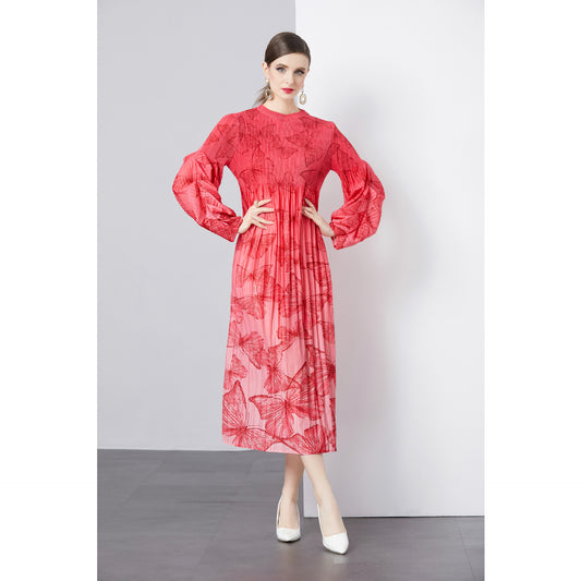dresses, women's light and familiar style design, butterfly printing long skirts, loose and thin elegant skirts