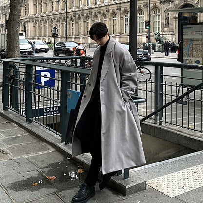 saferido frat outfits Woolen Coat 2024 New Men's High-Grade Winter Thickened Long over-the-Knee Korean Woolen Coat