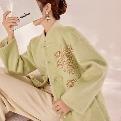 Winter Guofeng  new heavy industry bead design sense buckle light luxury loose new Chinese jacket women MY099