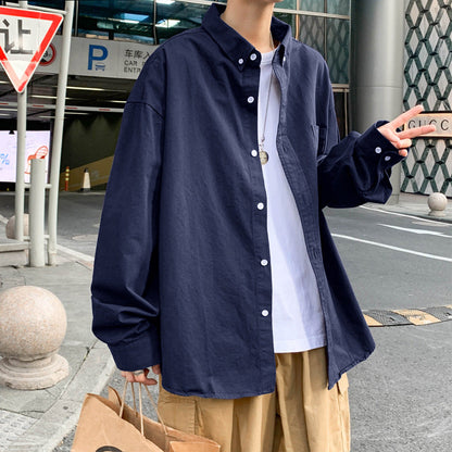 saferido      -shop 90s fashion men Japanese Style Cityboy Solid Color Long-Sleeved Shirt Summer Men's Niche Design Sense Stacked Lapel Shirt Coat Fashion