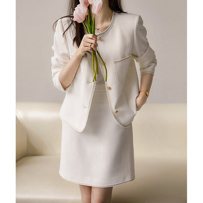 2025 Acetic acid small fragrant style celebrity style suit, spring two-piece set, high-end sense, small fragrant style coat women's clothing texture spring and autumn