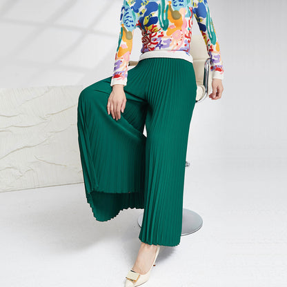 2025 pendant feeling high waist wide leg pants women's fashion Popular style loose solid color long versatile pleated casual trousers skirt