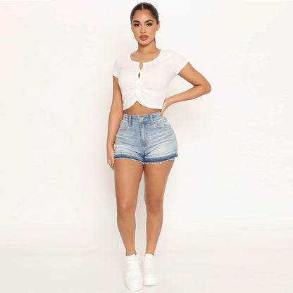 2025 Factory direct sales  style  new comfortable washed high waist women's denim shorts Xintang wholesale