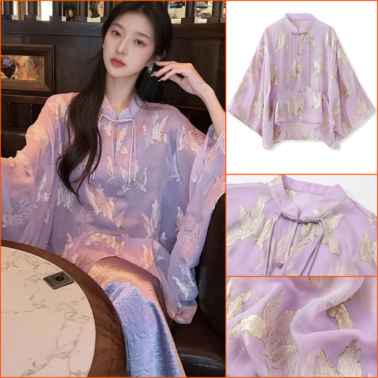 National style light luxury retro celebrity wind mulberry silk top solid color slim fit high waist hip wrap acetic acid suspender skirt M6042
