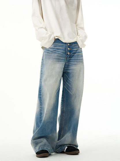 American high street retro jeans men's spring new loose straight high-end wide-leg pants handsome pants couple