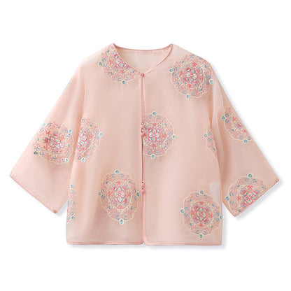 New Chinese style loose mulberry silk shirt women's summer thin high-end design loose top M6032