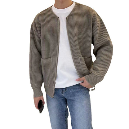 saferido      -shop mens winter fashion Autumn and Winter New Fashion Trendy Ins Trendy Knitted Cardigan Men's Solid Color Sweater Loose Casual Lazy Style