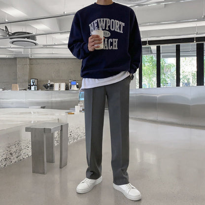saferido      -shop 90s fashion men Myq Letter Embroidered Sweater Men's Spring Korean Style Loose Trendy All-Match Cotton Pullover round Neck Long Sleeve Top