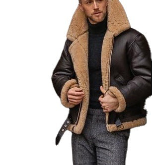 2025 01  Men's Dark Coffee Fur Integrated Long Sleeve Fur Jacket Cross Hot Sale 0.9kg