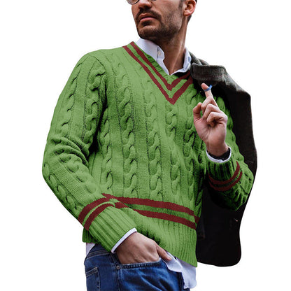 saferido      -shop mens winter fashion V-neck Sweater Men's Striped Color Matching Knitted Sweater Autumn and Winter Fashion Ins Men's Clothing