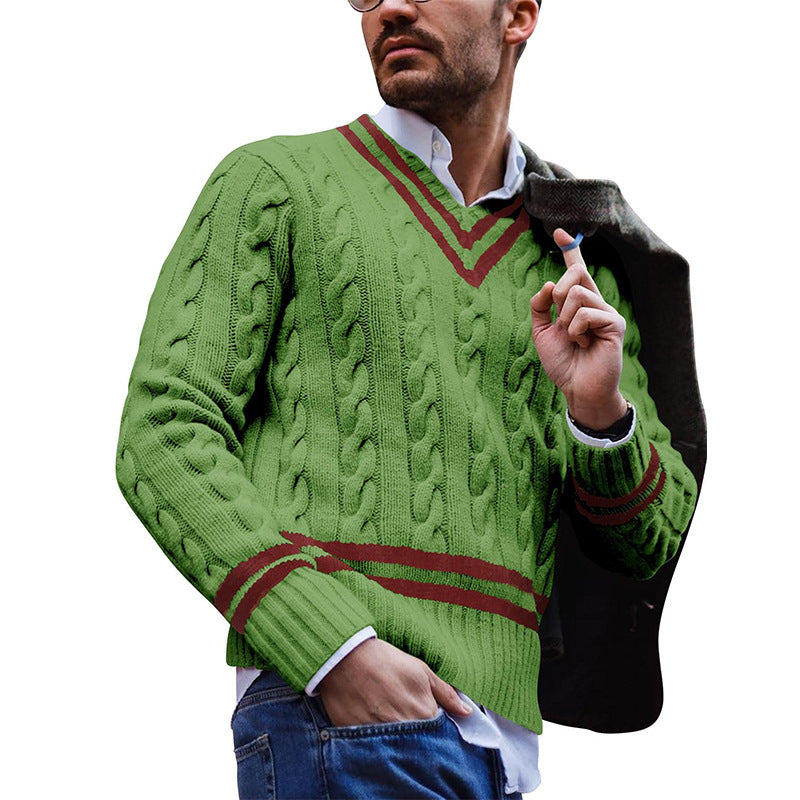 saferido      -shop mens winter fashion V-neck Sweater Men's Striped Color Matching Knitted Sweater Autumn and Winter Fashion Ins Men's Clothing
