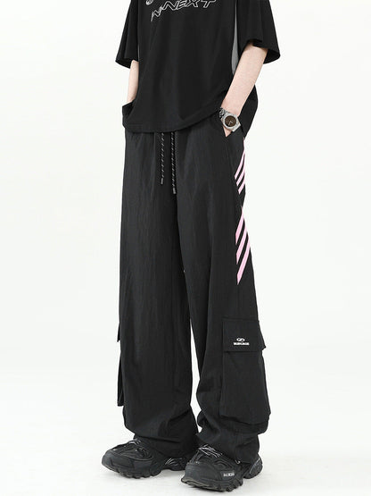 American striped quick-drying assault pants men's summer trendy brand stitching large pocket overalls high street straight quick-drying trousers