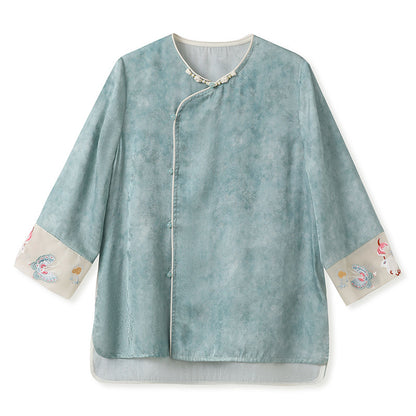 high-end new Chinese jacquard satin top spring and summer light national style embroidered thin silk shirt N4006
