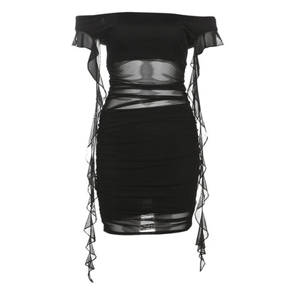2025 style 2025 spring new women's clothing elegant temperament slim-fitting one-word collar solid color hip-wrapped dress