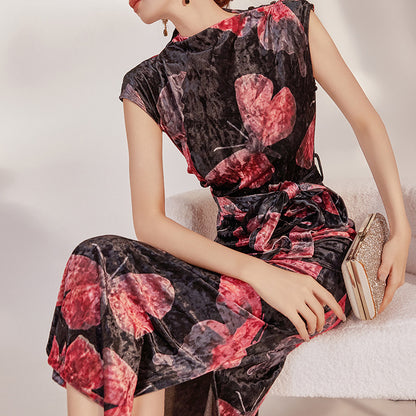 summer national style temperament elegant temperament thin retro slim print butterfly cheongsam dress LZ585