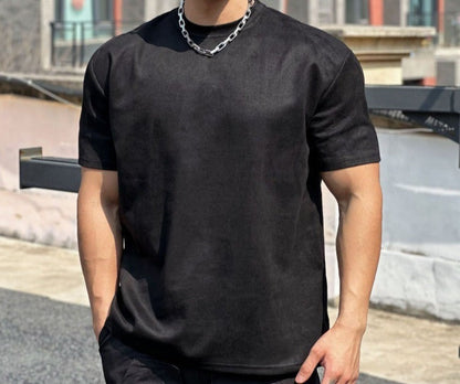 Fitness short-sleeved men's sports round neck T-shirt American summer solid color slim fit all-match trendy brand heavy casual training clothes