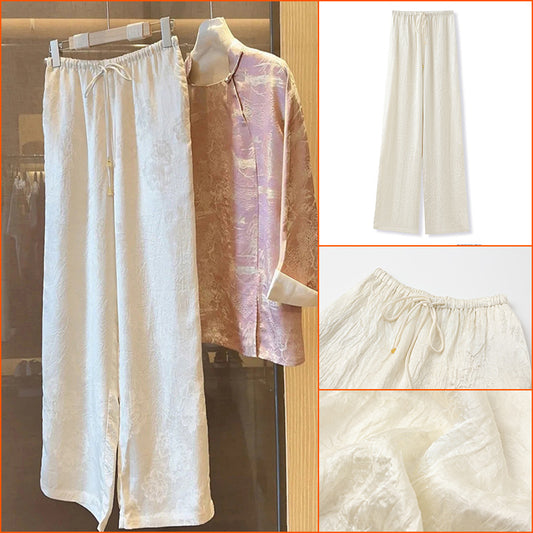 New new Chinese style light luxury simple solid color temperament casual pants loose and thin acetic acid trousers M5163