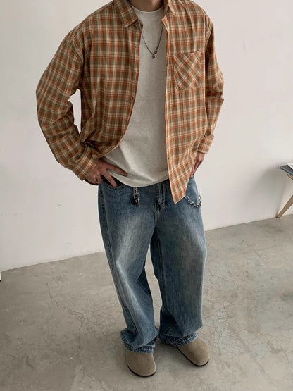 American retro fashion brand vintag jeans men's spring and summer new loose cleanfit wide-leg versatile pants