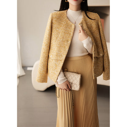 2025 Premium wool tweed small fragrant jacket short  spring and autumn new spring clothing high-end women's clothing gold gray