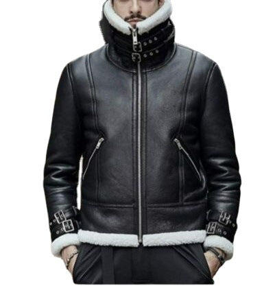 2025 New autumn and winter wish independent station dedicated to leather plush integrated leather buckle zipper digging bag locomotive jacket 6532