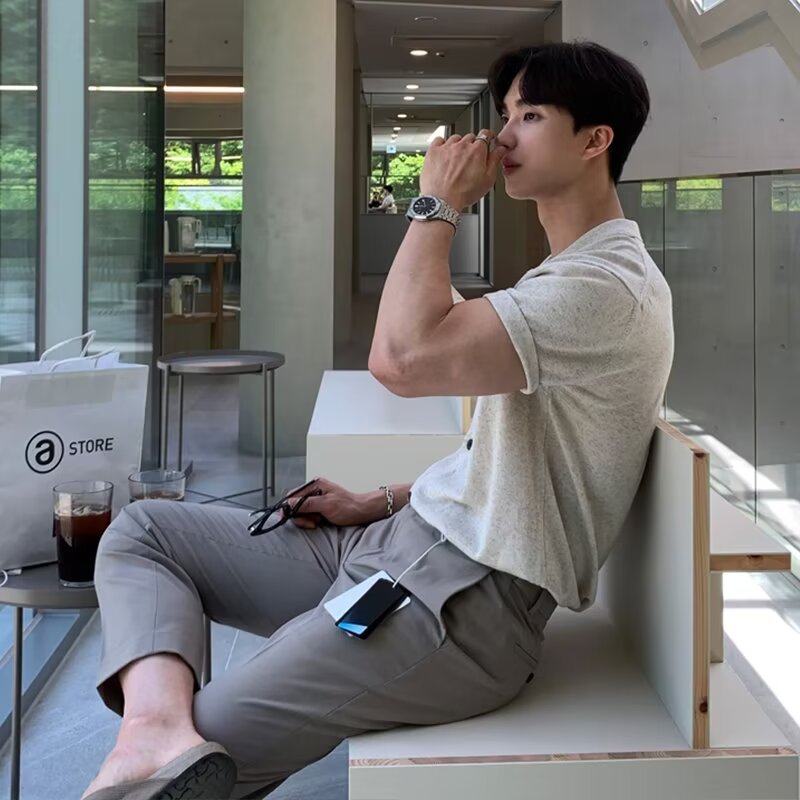 saferido      -shop mens fashion Short-Sleeved Men's Summer New Trendy Men's All-Match Polo Shirt Casual Lapel T-shirt Lazy Style Cardigan Knitted T-shirt Trendy