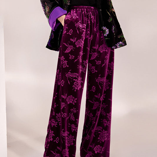 Guofeng new temperament loose wide-leg pants jacquard embroidery casual design straight-leg pants new Chinese trousers M9199