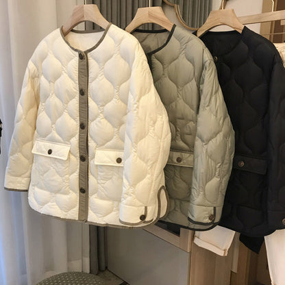 2025 Xiaoxiangfeng down jacket rhombus high-end 90 white duck down light and thin white women's  short women's coat