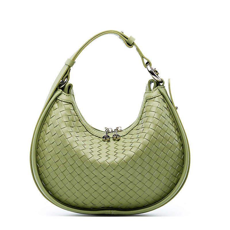 popular early spring new niche cowhide woven handbag fashion underarm bag women's shoulder messenger bag crescent bag