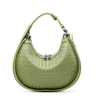 popular early spring new niche cowhide woven handbag fashion underarm bag women's shoulder messenger bag crescent bag