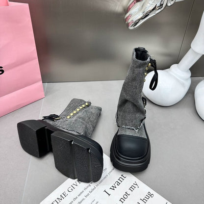 2025 Western denim cloth pants tube boots knight martin boots women's autumn and winter popular short boots children thick heel