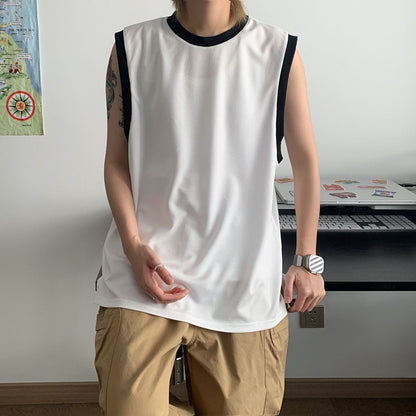 saferido non binary outfits American Retro Contrast Color Vest Loose Couple Sleeveless T-shirt Stacked Item Trendy Simple All-Match Top for Men