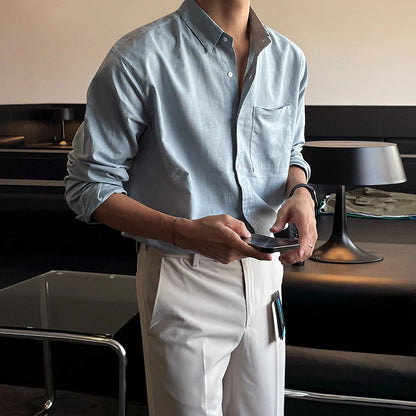 saferido homecoming outfits for guys Retro British Mature Men's Spring and Autumn Shirt Versatile Solid Color Linen Shirt High Sense Simple Men's Korean Fashion