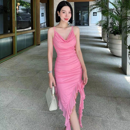 SAFERIDO 2025 style ins new sexy V-neck neck lotus leaf edge suspender party party dress, one piece is sent on behalf of others.