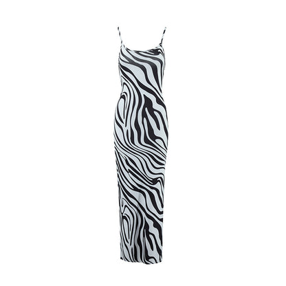 SAFERIDO 2025 ins style women's clothing summer sexy suspender slim side split zebra print popular dress
