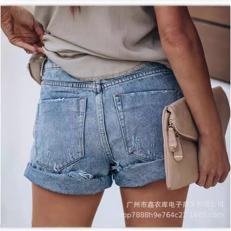2025 Hot trade spot New women's clothing  Popular, , summer street hipster ripped pocket shorts three-color jeans women