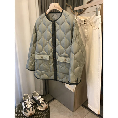 2025 Xiaoxiangfeng down jacket rhombus high-end 90 white duck down light and thin white women's  short women's coat