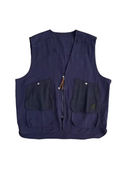 American retro CityBoy Japanese style multi-pocket workwear vest for men zipper sleeveless loose functional style vest