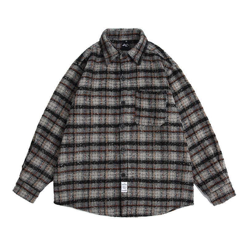 saferido      -shop black men fashion urban Dress Vintage Autumn Japanese Retro Woolen Plaid Loose Long Sleeve Shirt Men's and Women's Neutral Style Coat Fashion