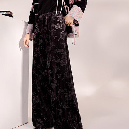 Guofeng new temperament loose wide-leg pants jacquard embroidery casual design straight-leg pants new Chinese trousers M9199